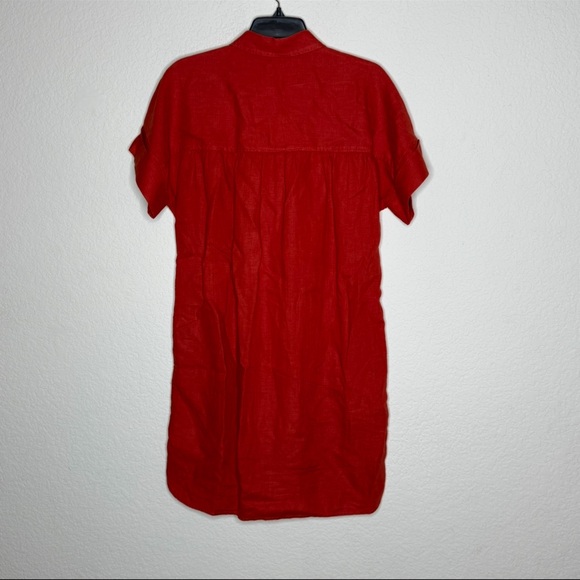 J. Crew Relaxed-Fit Linen Shirt Dress Size Small Orange Red Pockets Button Down - Picture 3 of 5